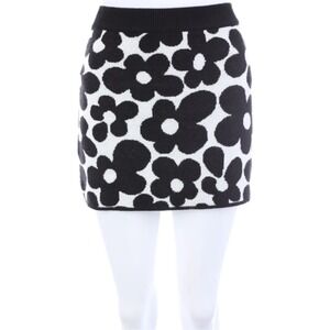 H&M Divided Knit Mini Skirt Black‎ White Floral Pattern Size L NWOT
